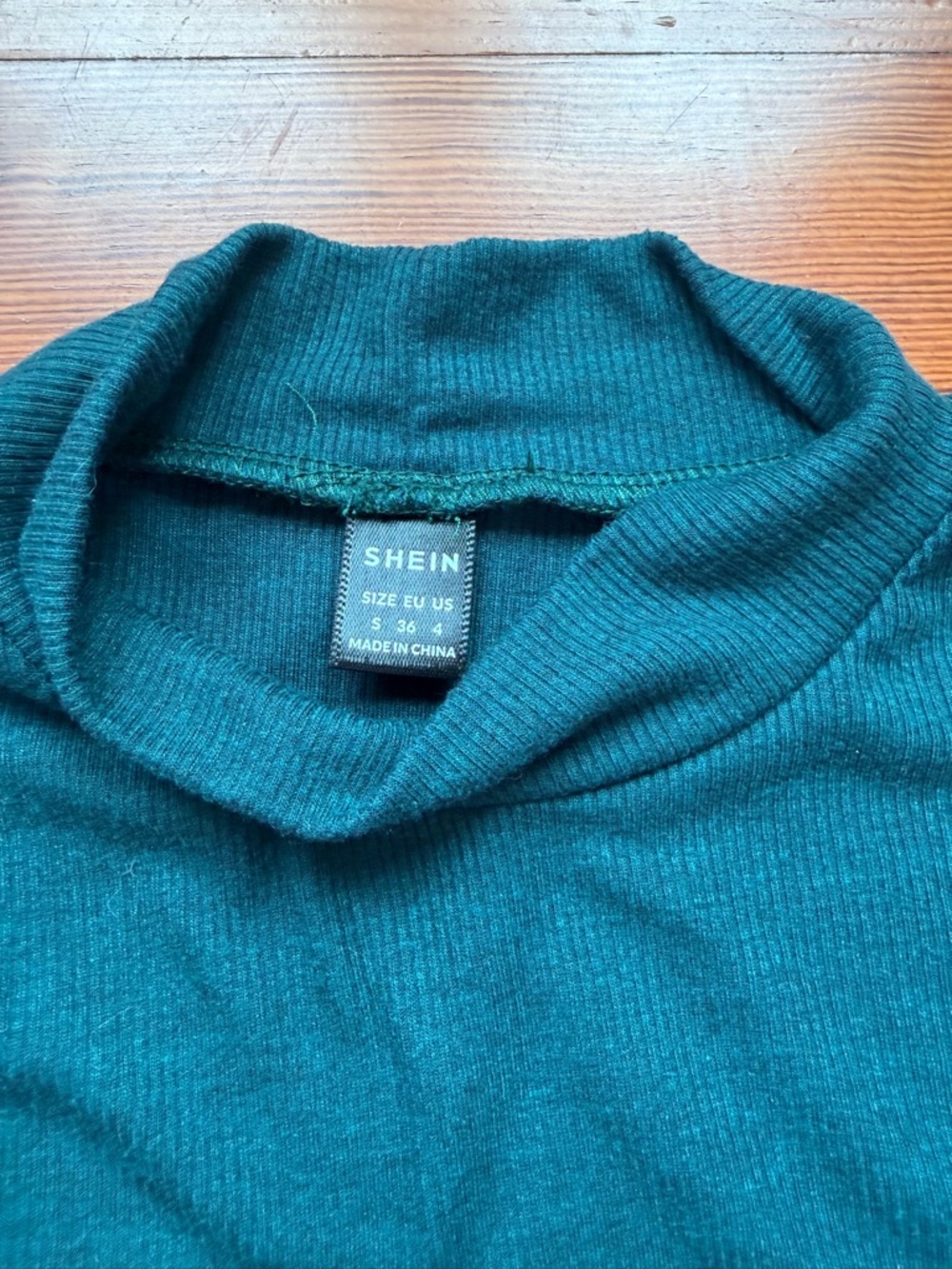 SHEIN Women’s Teal Ribbed Mock Neck Shirt Sleeve